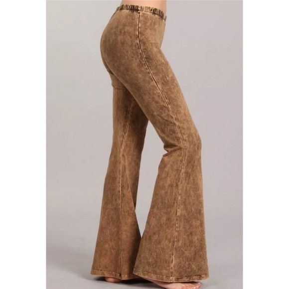 Chestnut Brown Mineral Wash Boho Flared Pants - Picture 3 of 6